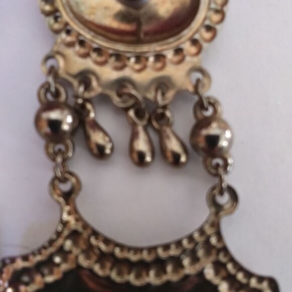 Earrings 1920s/Cloissonne look Vintage Chandelier/Pressed Metal Unique C… - Picture 9 of 13